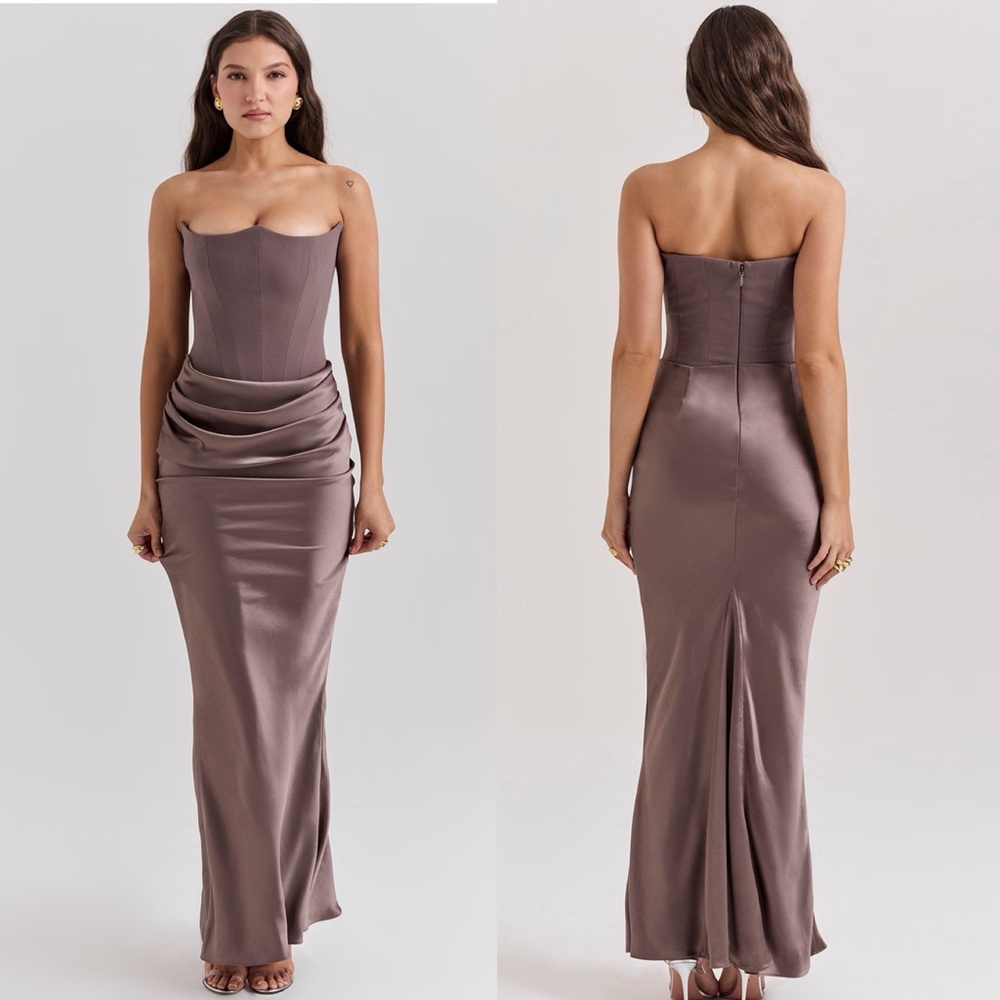 House of CB Persephone Smoke Strapless Corset Maxi Dress Small A-C Cup NWOT